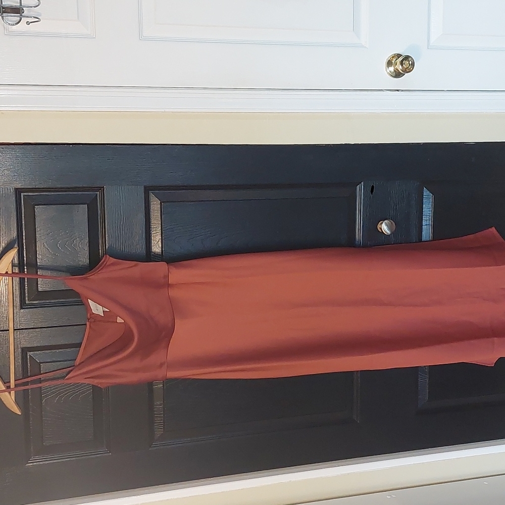 NWT Cali Satin Charmeuse Midi Dress Cinnamon